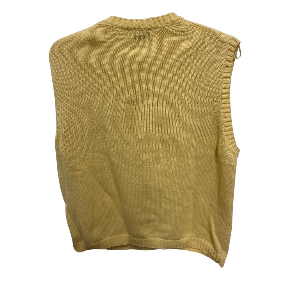 Lands' End Men's Large 42-44 cotton Sweater Vest Yellow V-Neck knit golf grandpa - Picture 2 of 4
